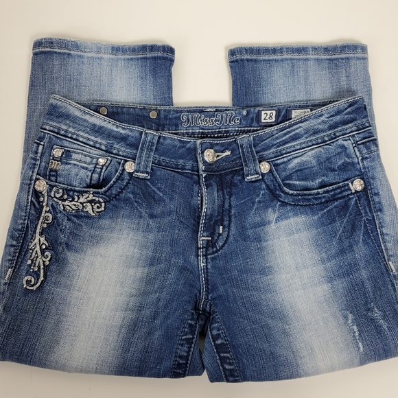 Miss Me embroidered studded rhinestone cropped jeans JE34GC4 size 28 - Picture 11 of 14